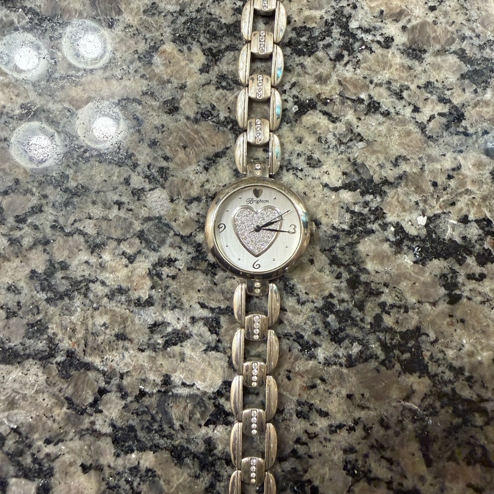 Brighton Heart Bracelet Watch Silver Tone Crystal Accent Women’s